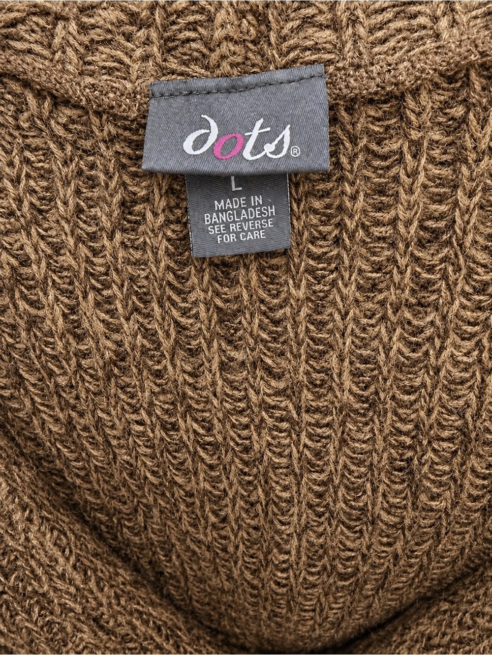 Dots Brown Marled Chunky Knit Cropped Hooded Cardigan Sweater Size L - Picture 10 of 10
